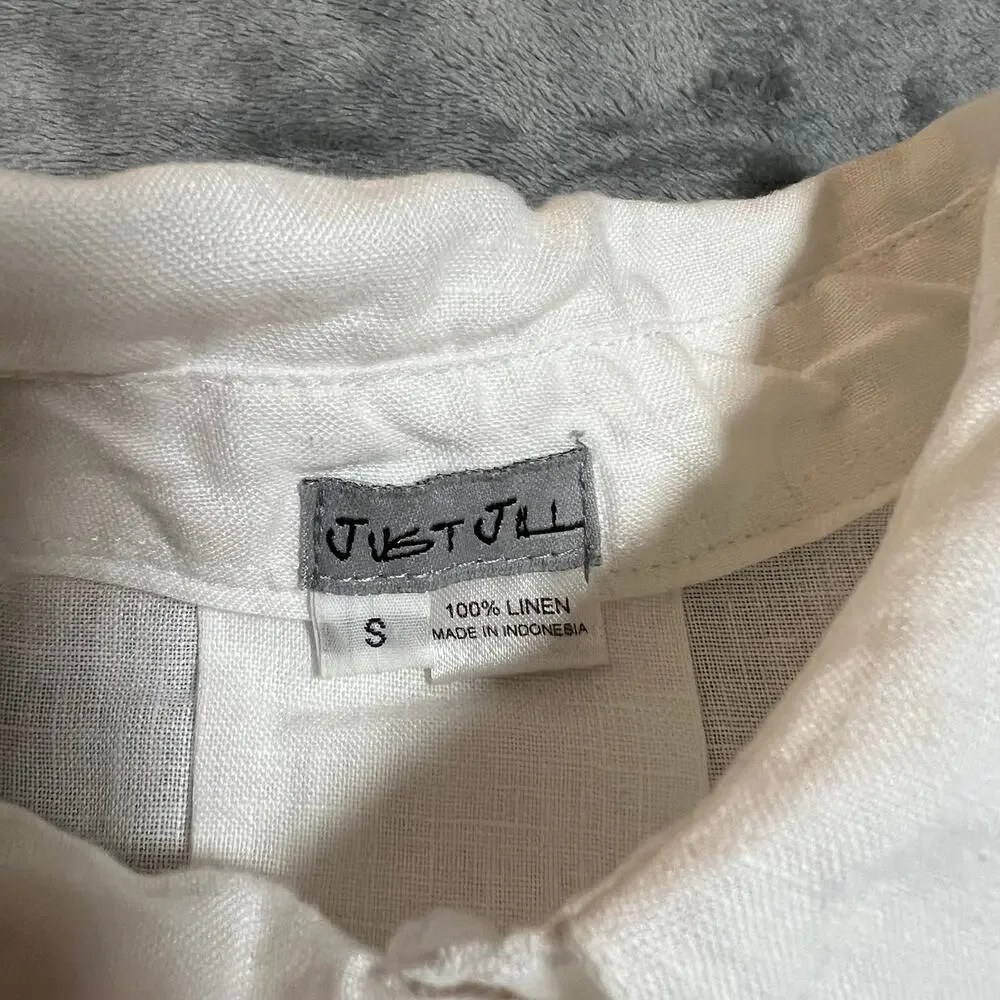 Just Jill 100% Linen Button Up Shirt Size S Roll Tab Sleeve Coastal Beach Casual - Picture 4 of 9